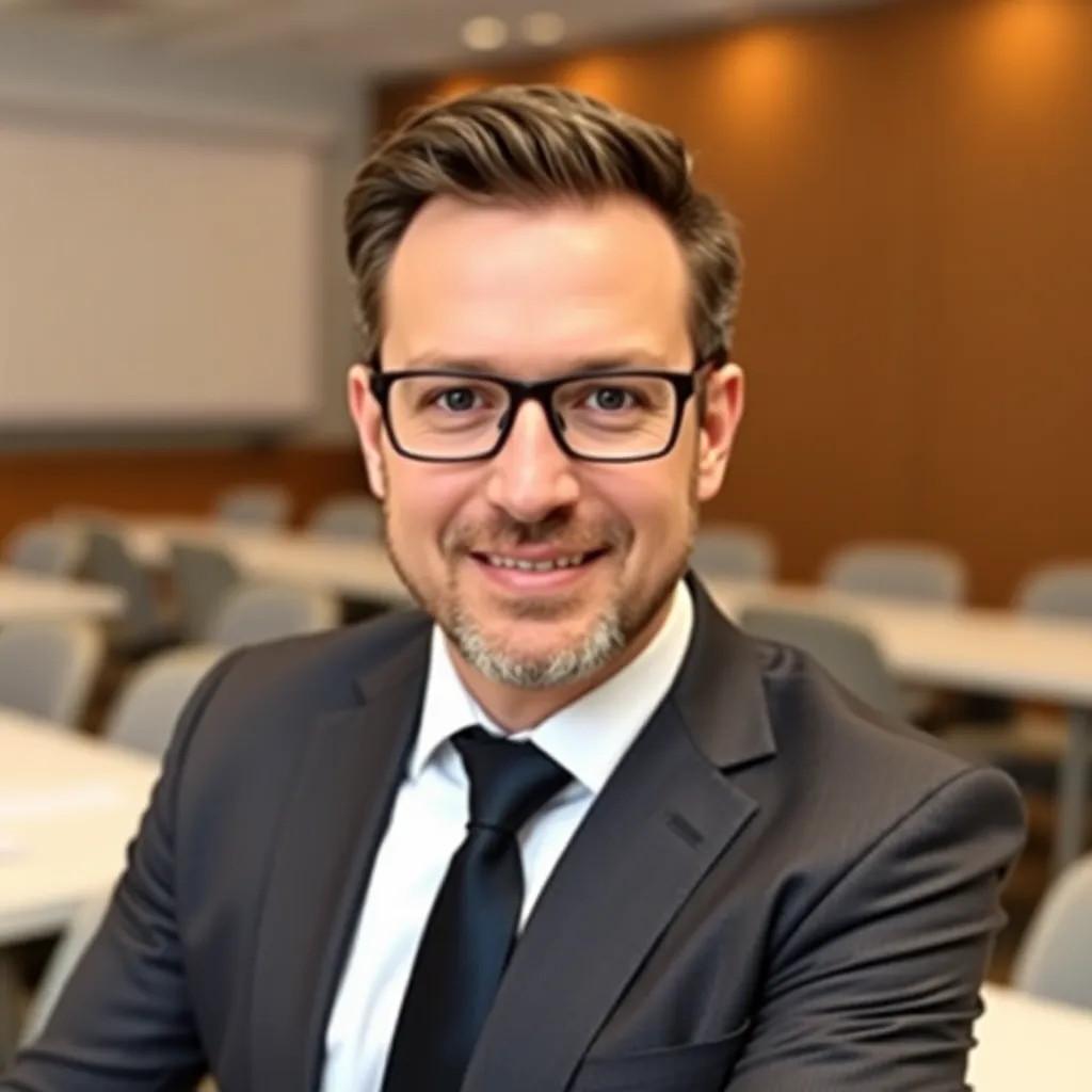 Peter Horváth, manažér z Košíc, v obleku v konferenčnej miestnosti